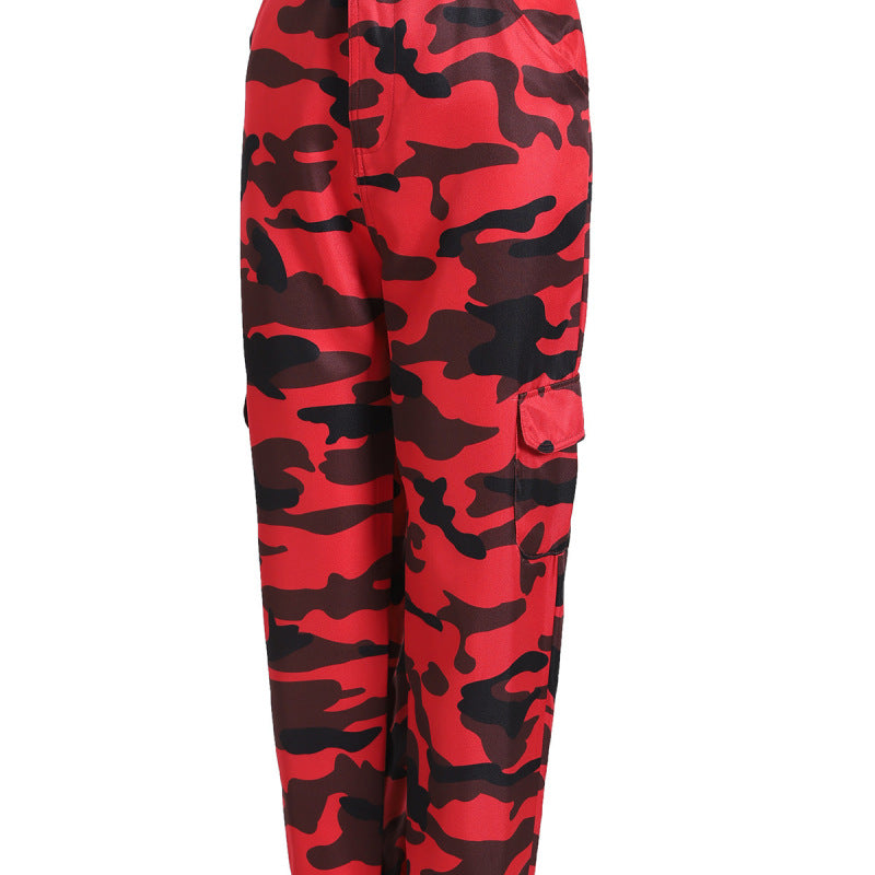 Pantalones cargo casuales con estampado de camuflaje para mujer