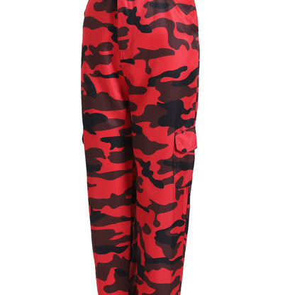 Pantalones cargo casuales con estampado de camuflaje para mujer