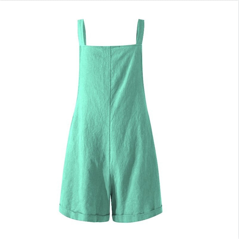Women One-Piece Strap Solid Color Button Casual Rompers