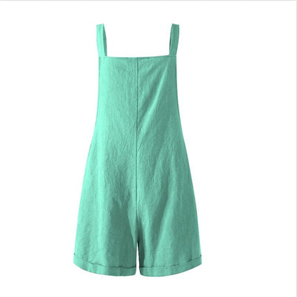 Women One-Piece Strap Solid Color Button Casual Rompers