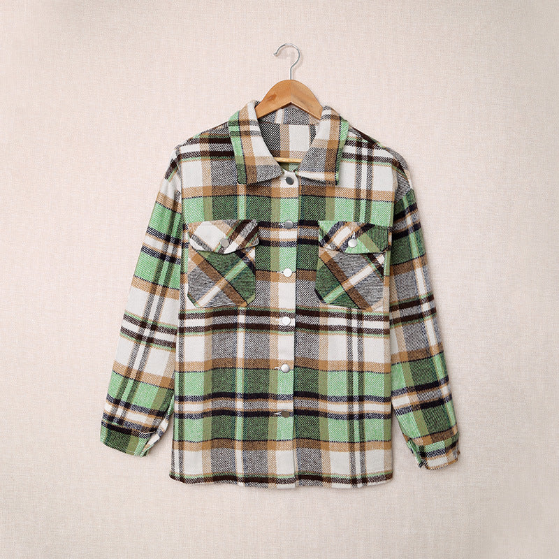 Abrigo informal con solapa y estampado a cuadros para mujer, otoño e invierno