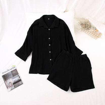 Conjunto de pijama para mujer, de color liso, informal, de manga larga y pantalones cortos para el hogar