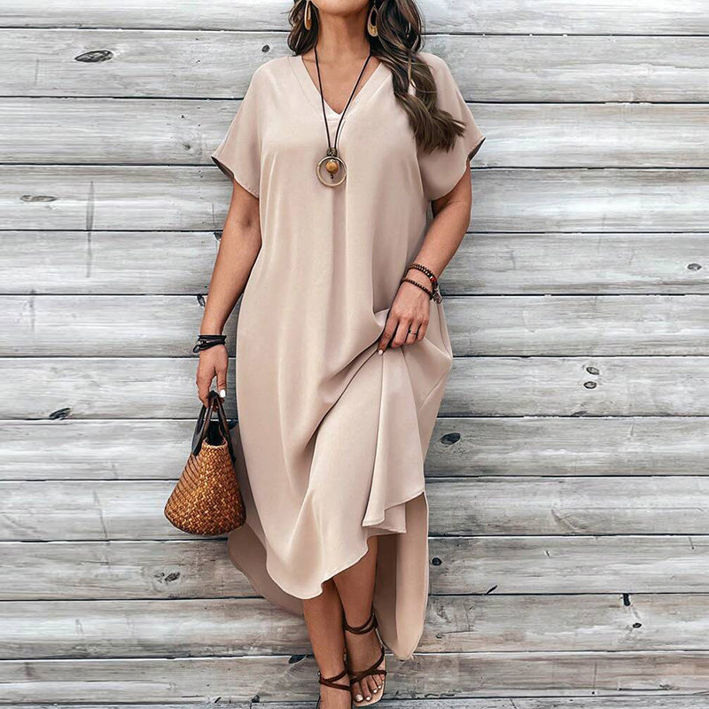 Spring And Summer Plus Size Women Fashion Casual V-Neck Dress