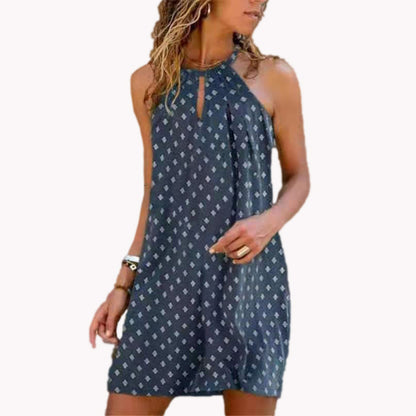 Vestido informal bohemio con cuello halter y estampado floral para mujer, talla grande