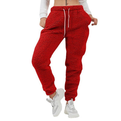 Women Plus Size Casual Solid Color Sports Plush Pocket Casual Pants