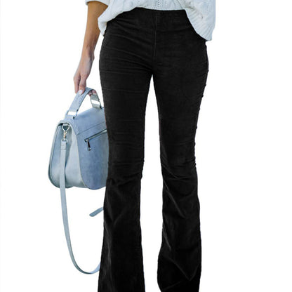 Women Solid Color High Waist Slim Fit Micro-Flare Elastic Waist Casual Pants