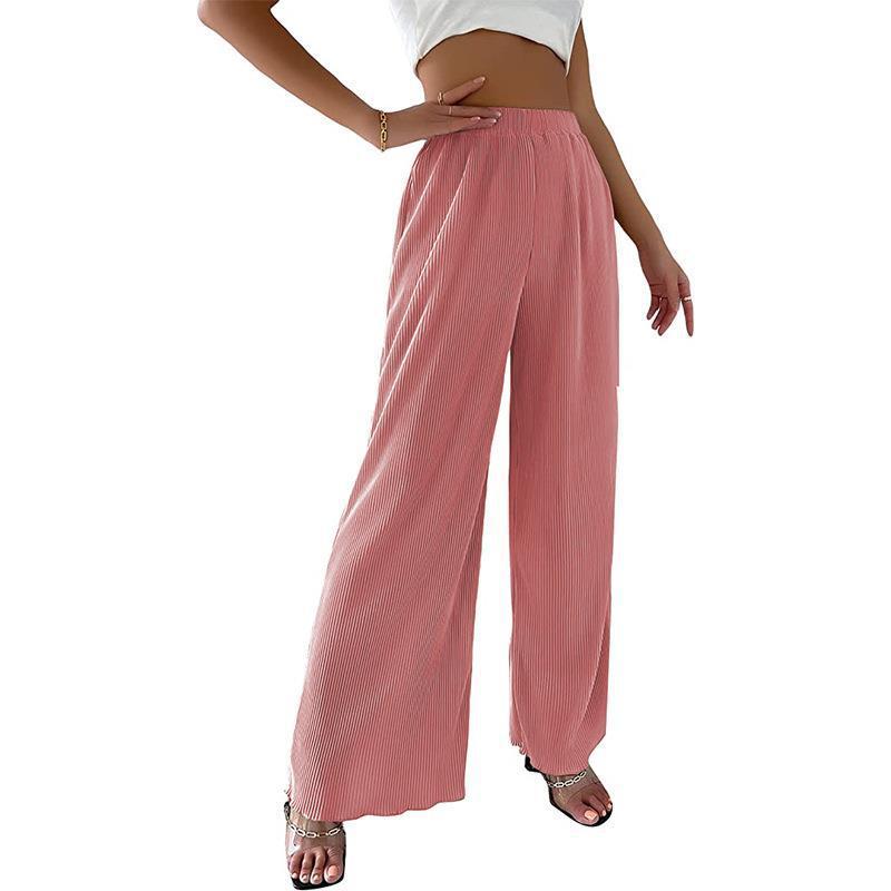Women Casual Loose Solid Color Pleated Drape Wide-Leg Pants