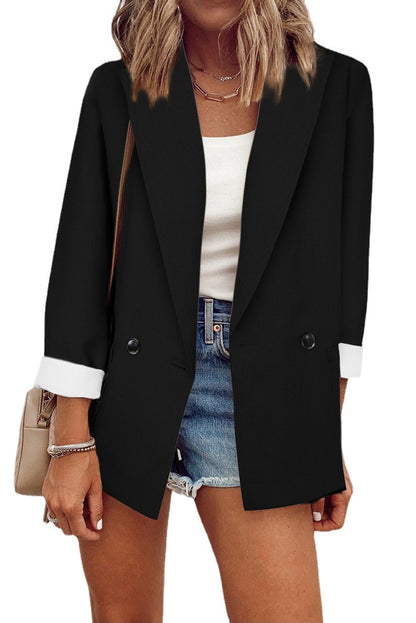Blazer informal de manga larga con solapa y color liso para mujer