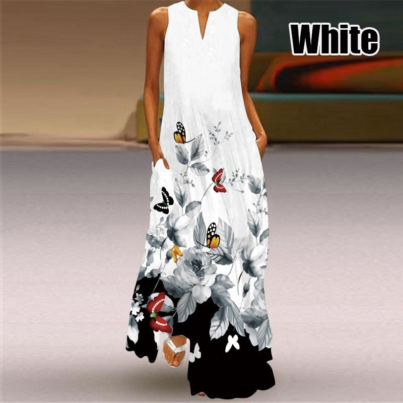Women Plus Size Casual Fashion Boho Style Floral Heart Print Sleeveless Maxi Loose Dress