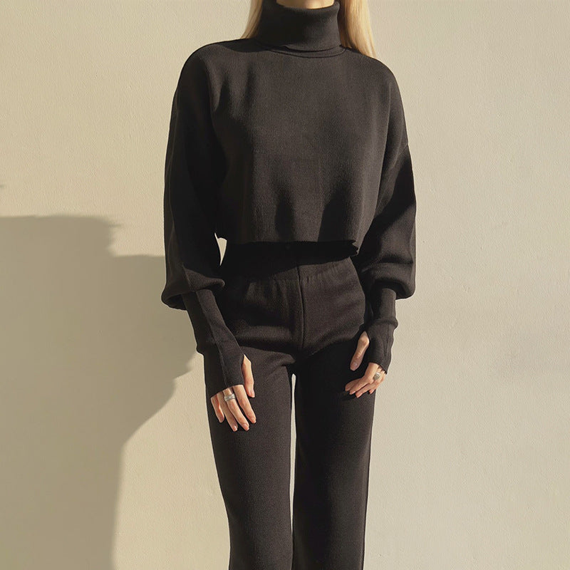 Autumn Winter Women Turtleneck Loose Long-Sleeved Top Pants Casual Fashion Set