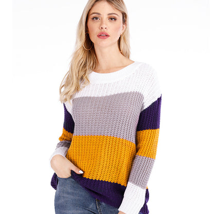 Women Casual Autumn And Winter Stripe Loose Knitted Sweater
