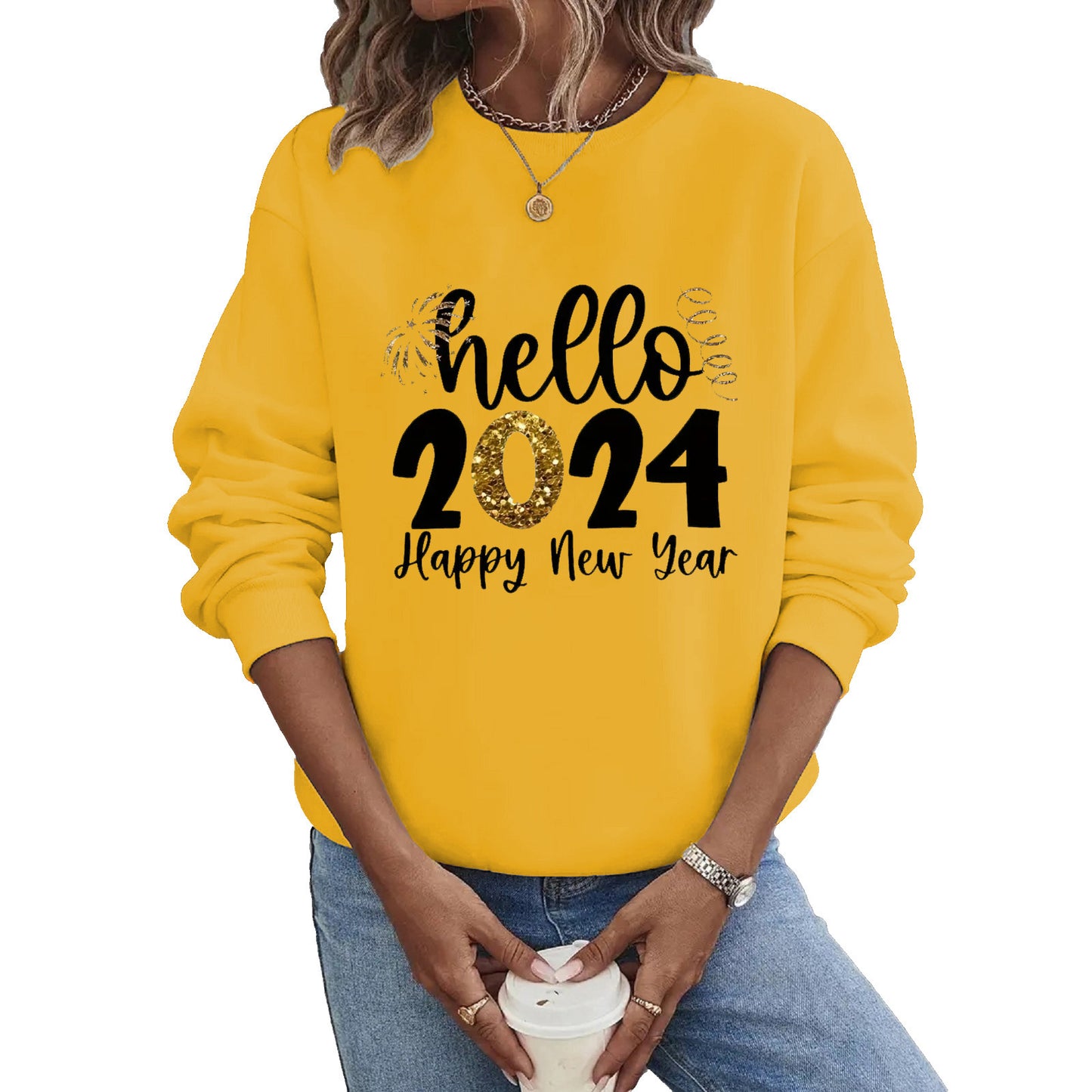 Sudadera informal de manga larga y cuello redondo de talla grande 2024