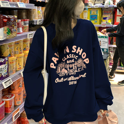 Women Street Casual Alphabet Print Fleece-Lined Sweatshirt