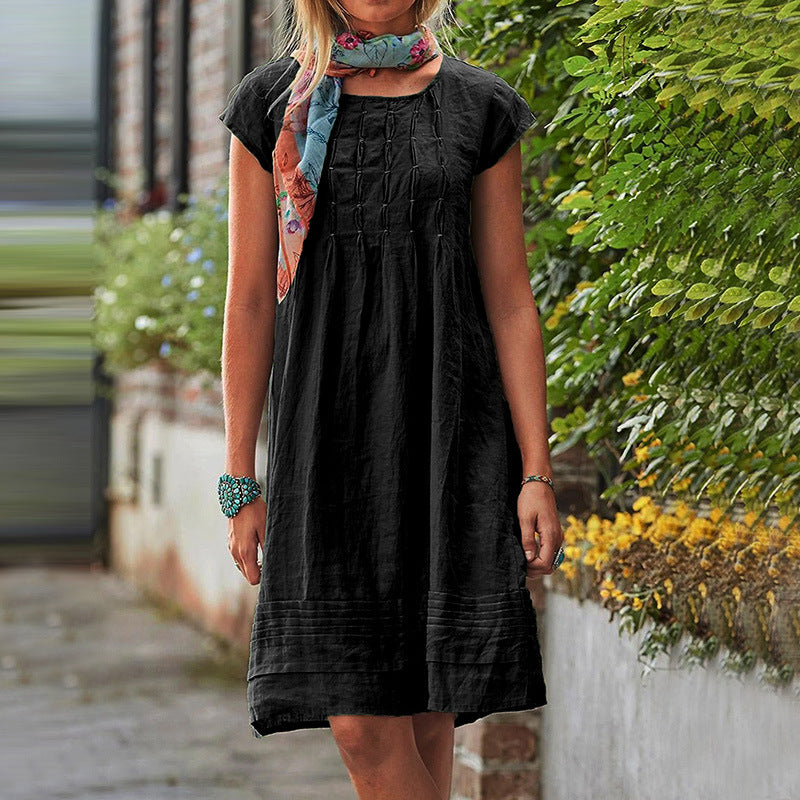 Women Fashion Casual Solid Color Short Sleeve Square Neck Dress