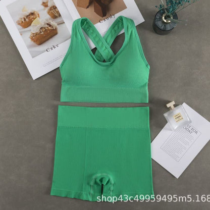 Women Fashion Casual Solid Color Camisole Sports Shorts Set
