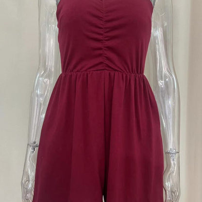 Mono informal de moda para mujer con bolsillos y tirantes ajustables en color liso