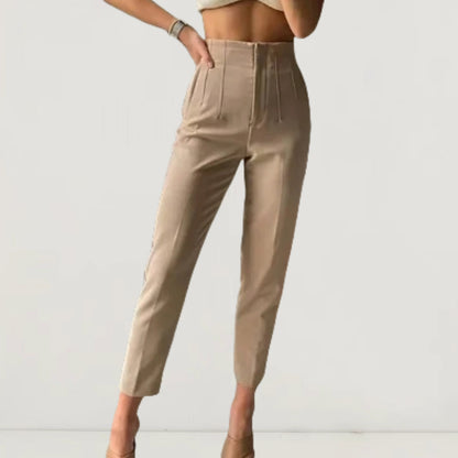 Pantalones casuales de cintura alta de color sólido para mujer
