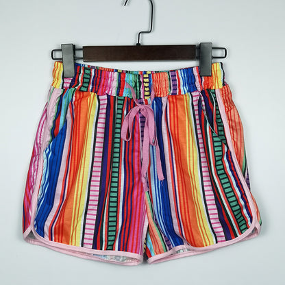 Pantalones cortos casuales de verano para mujer con cordón ajustable y contraste de colores arcoíris
