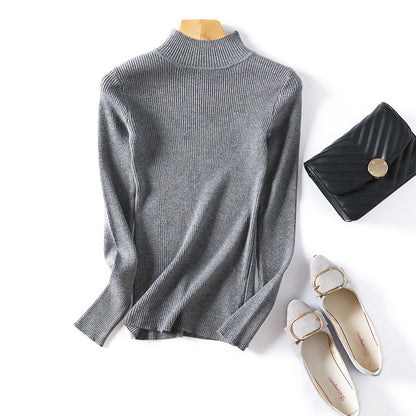 Women Casual Solid Color Basic Half-Turtleneck Knitted Sweater