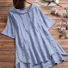 Blusa holgada con capucha y cuello redondo de manga corta para mujer, informal, de verano, talla grande