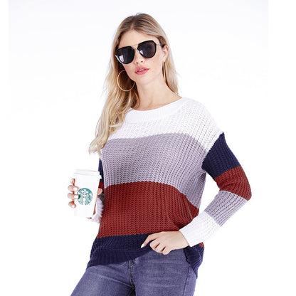 Women Casual Autumn And Winter Stripe Loose Knitted Sweater