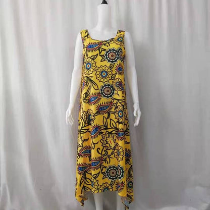 Vestido informal sin mangas con cuello redondo y estampado de plantas para mujer