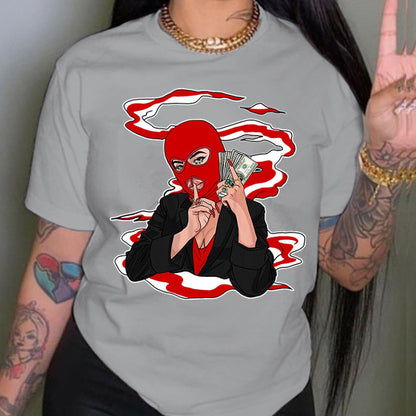 Camiseta informal holgada de talla grande para mujer, cuello redondo, manga corta, capucha, estampado gráfico "Toma dinero" para hombre