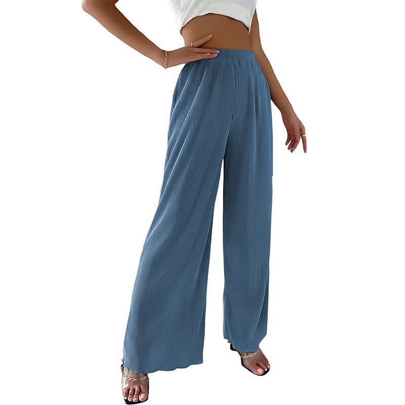 Women Casual Loose Solid Color Pleated Drape Wide-Leg Pants