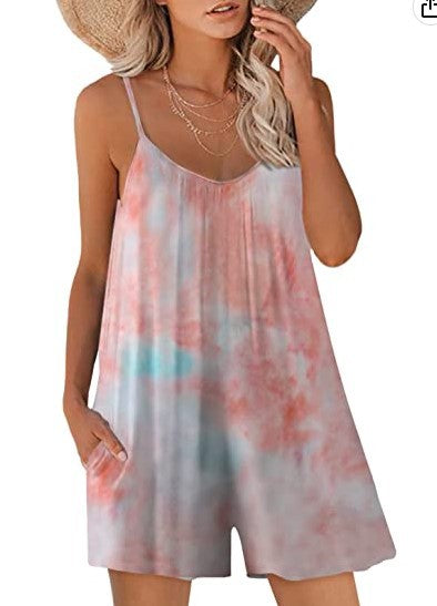 Mono informal con tirantes holgados y estampado tie-dye para mujer