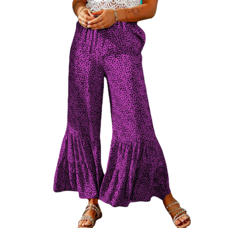 Women Retro Flared Trousers Slim Drawstring Wrinkled Casual Trousers