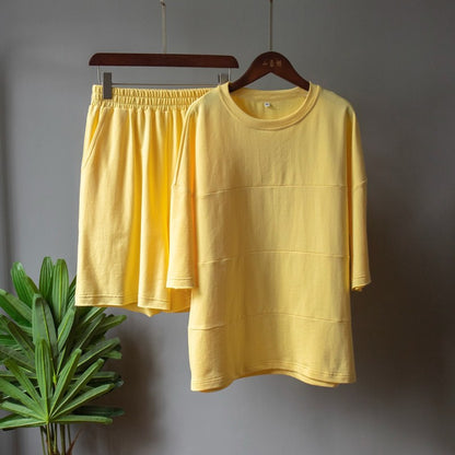 Conjunto holgado informal de verano para mujer, con media manga y pantalones cortos rectos, de color liso