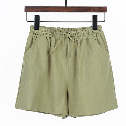 Women Linen Cotton Linen Sports Casual Wide Leg Shorts