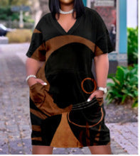 Women Casual Graffiti Printed Vintage 3D Pocket Loose Plus Size Dress