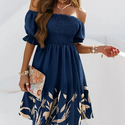 Vestido informal de manga corta con volantes y hombros descubiertos para mujer, estilo arcoíris