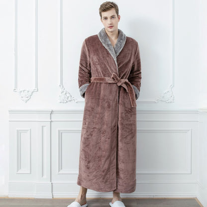 Couples Winter Fashion Casual Home Solid Color Flannel Lapel Long Sleeve Robes Sleepwear