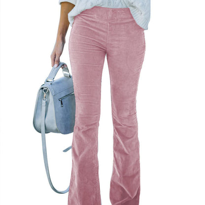 Women Solid Color High Waist Slim Fit Micro-Flare Elastic Waist Casual Pants