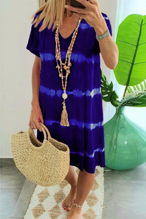 Women Fashion Casual Tie-Dye Print Short-Sleeved Loose Dress