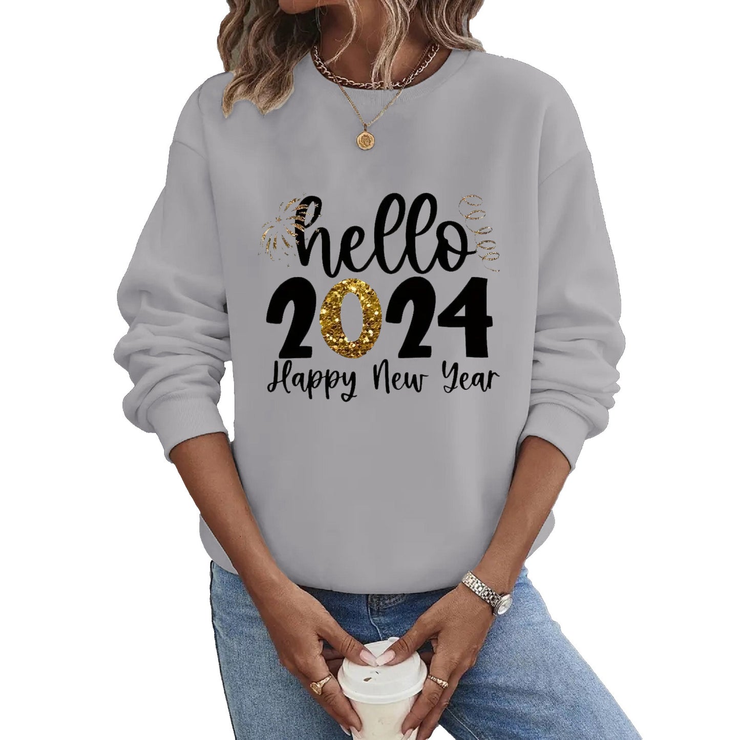 Sudadera informal de manga larga y cuello redondo de talla grande 2024