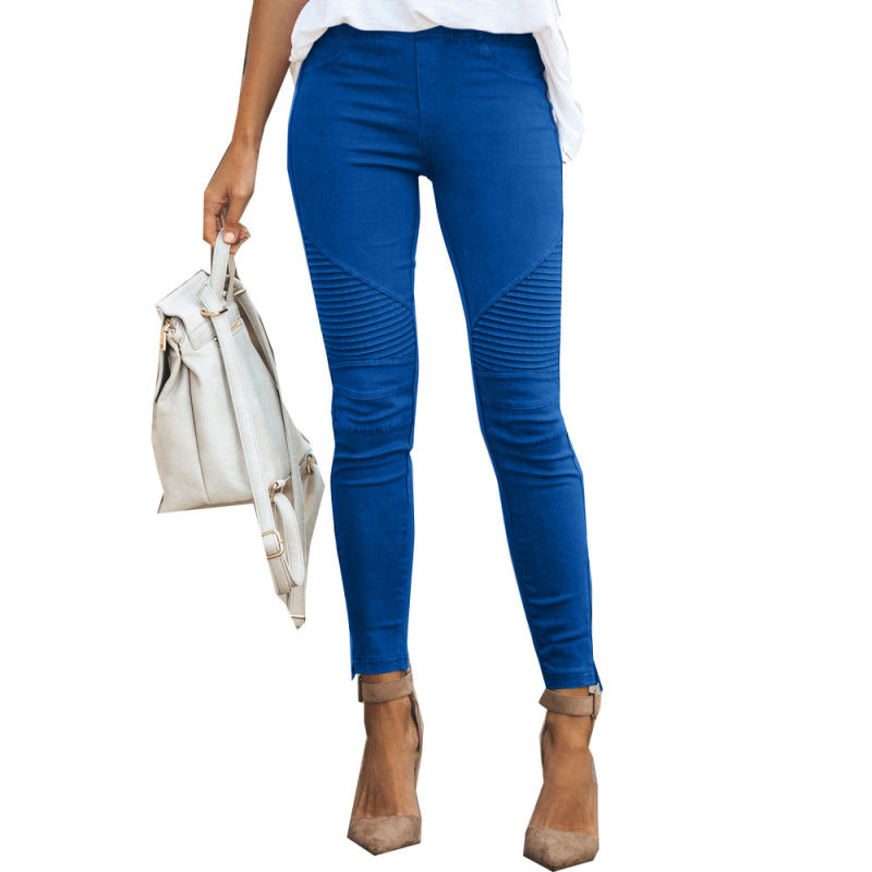 Women Casual Plus Size Solid Color Autumn Spring Skinny Pants