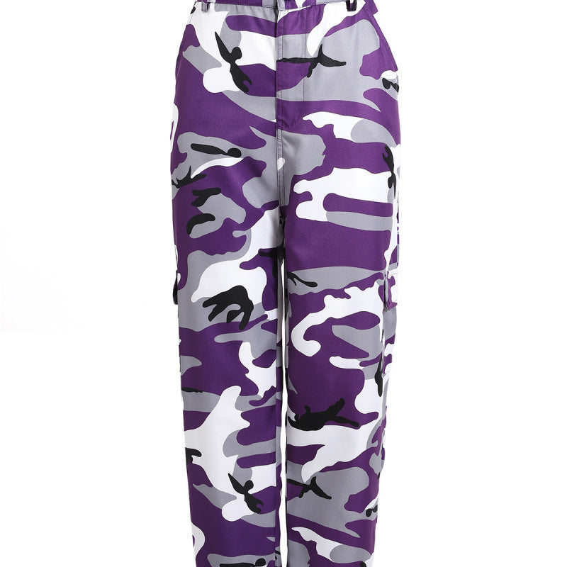 Pantalones cargo casuales con estampado de camuflaje para mujer