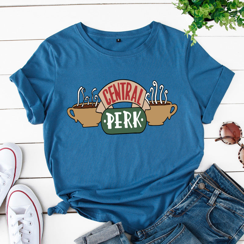 Camiseta informal de manga corta de Central Perk para mujer