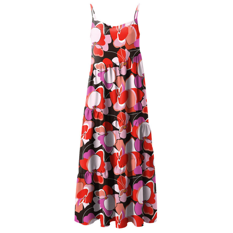 Women Casual Sleeveless Summer Loose Ruffled Solid Color Dress