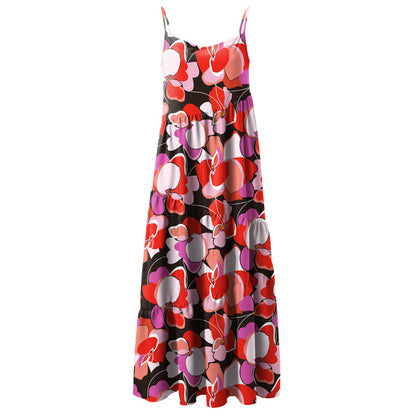 Women Casual Sleeveless Summer Loose Ruffled Solid Color Dress