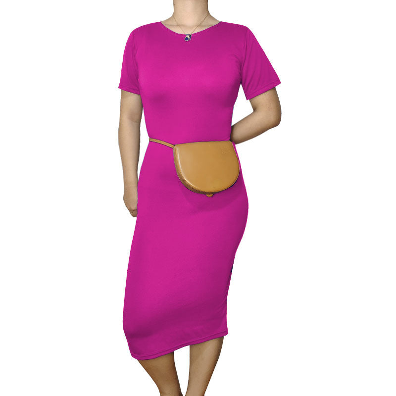 Vestido midi informal básico de manga corta en color liso para mujer