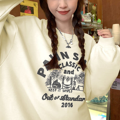 Women Street Casual Alphabet Print Fleece-Lined Sweatshirt