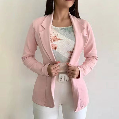 Blazer de oficina informal básico de color liso con mangas largas y solapa ajustada para mujer