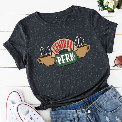Camiseta informal de manga corta de Central Perk para mujer