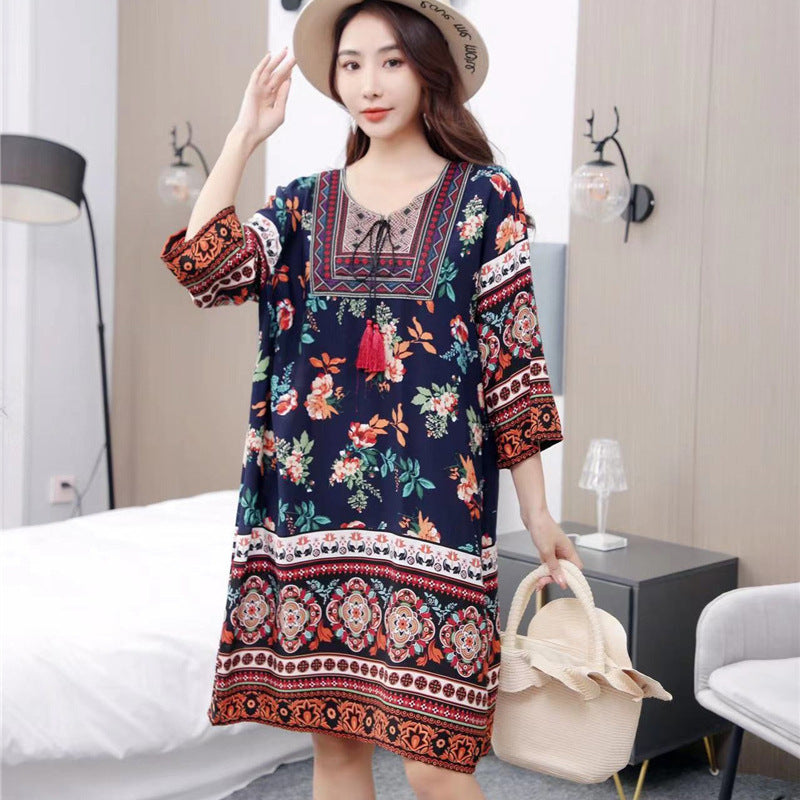 Vestido informal de manga larga con estampado étnico para mujer