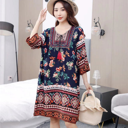Vestido informal de manga larga con estampado étnico para mujer
