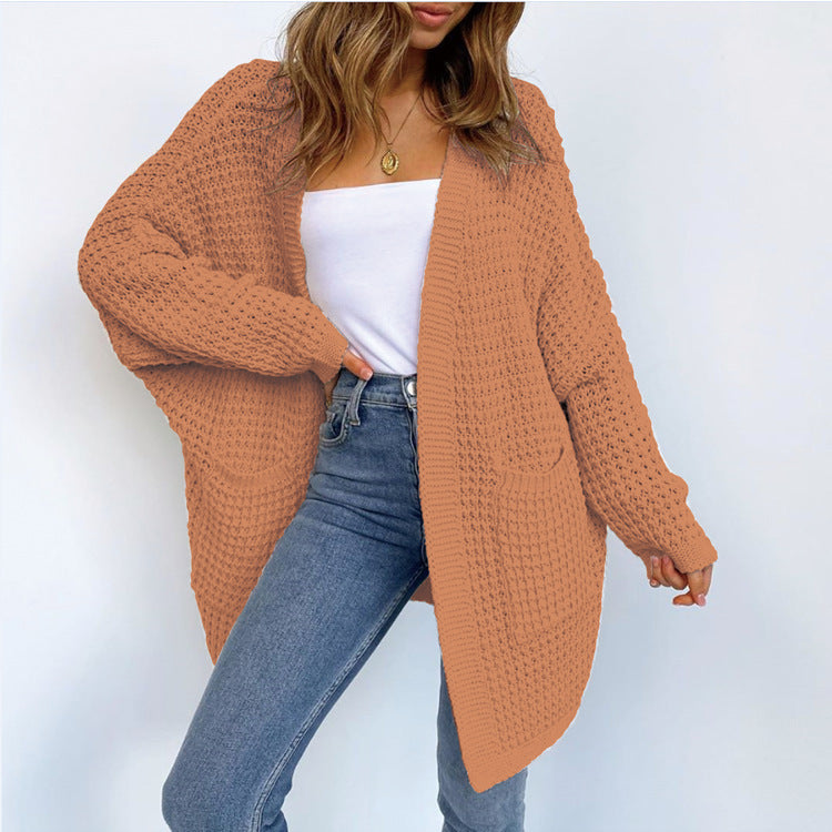 Women Solid Color Long Sleeve Knit Loose Casual Cardigan Coat